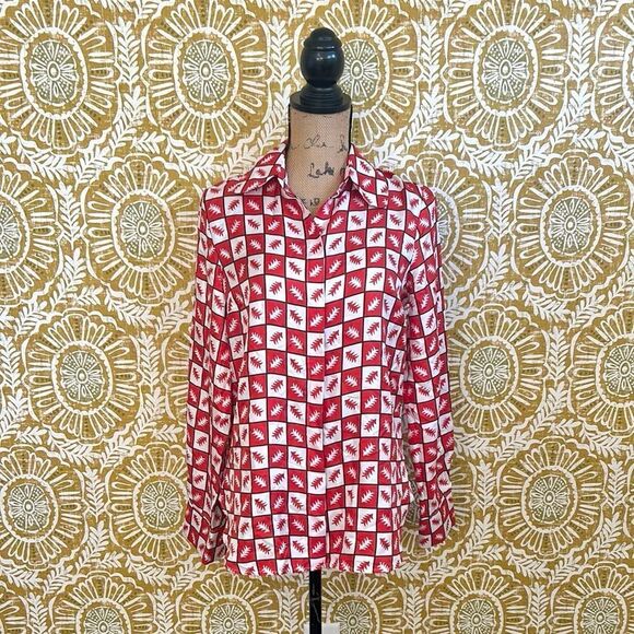 NWOT Lisou Bailey Long Sleeve Fern Print Silk Blouse in Red Multi $355 RARE Sz 4 - Picture 7 of 16